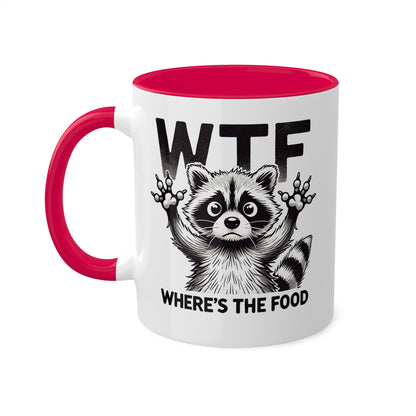 "WTF Where's The Food" Coffee Mug With Cute Raccoon, 11 oz