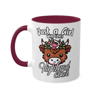 Solo una chica que ama las vacas de las Tierras Altas - Taza colorida de 11 oz