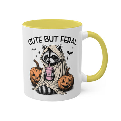 Cute But Feral With Adorable Raccoon - 11oz Colorful Halloween Mug