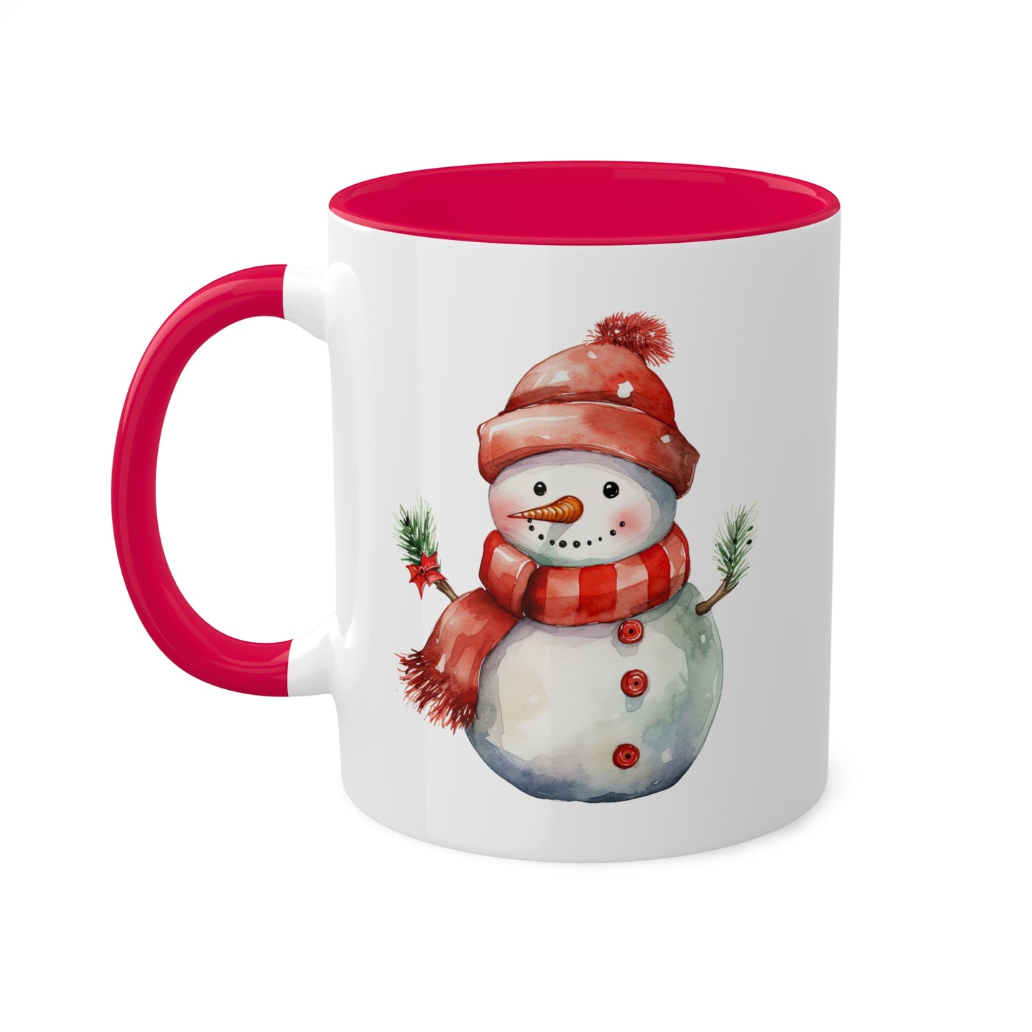 Lindo muñeco de nieve navideño rojo con sombrero - Taza de regalo navideña de 11 oz