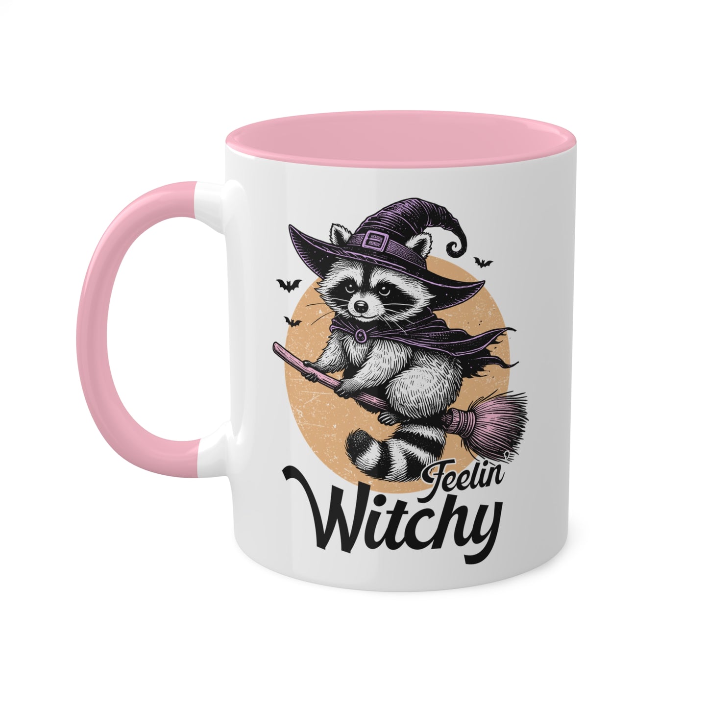 Siéntete como una bruja con un adorable mapache: taza colorida de Halloween de 11 oz