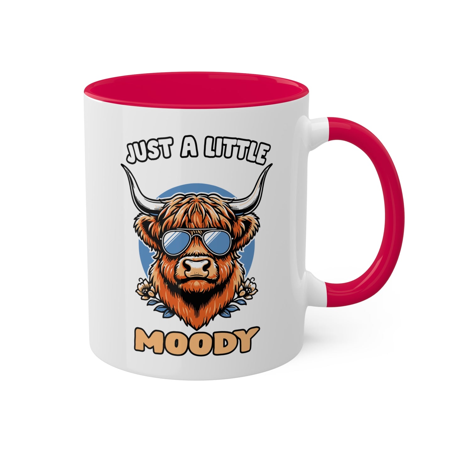 Just A Little Moody - Vaca de las Tierras Altas con Gafas de Sol - Taza Colorida de 11oz