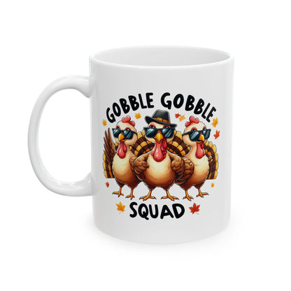 Taza de café Gobble Gobble Squad con motivo del Día de Acción de Gracias (11 oz, 15 oz)