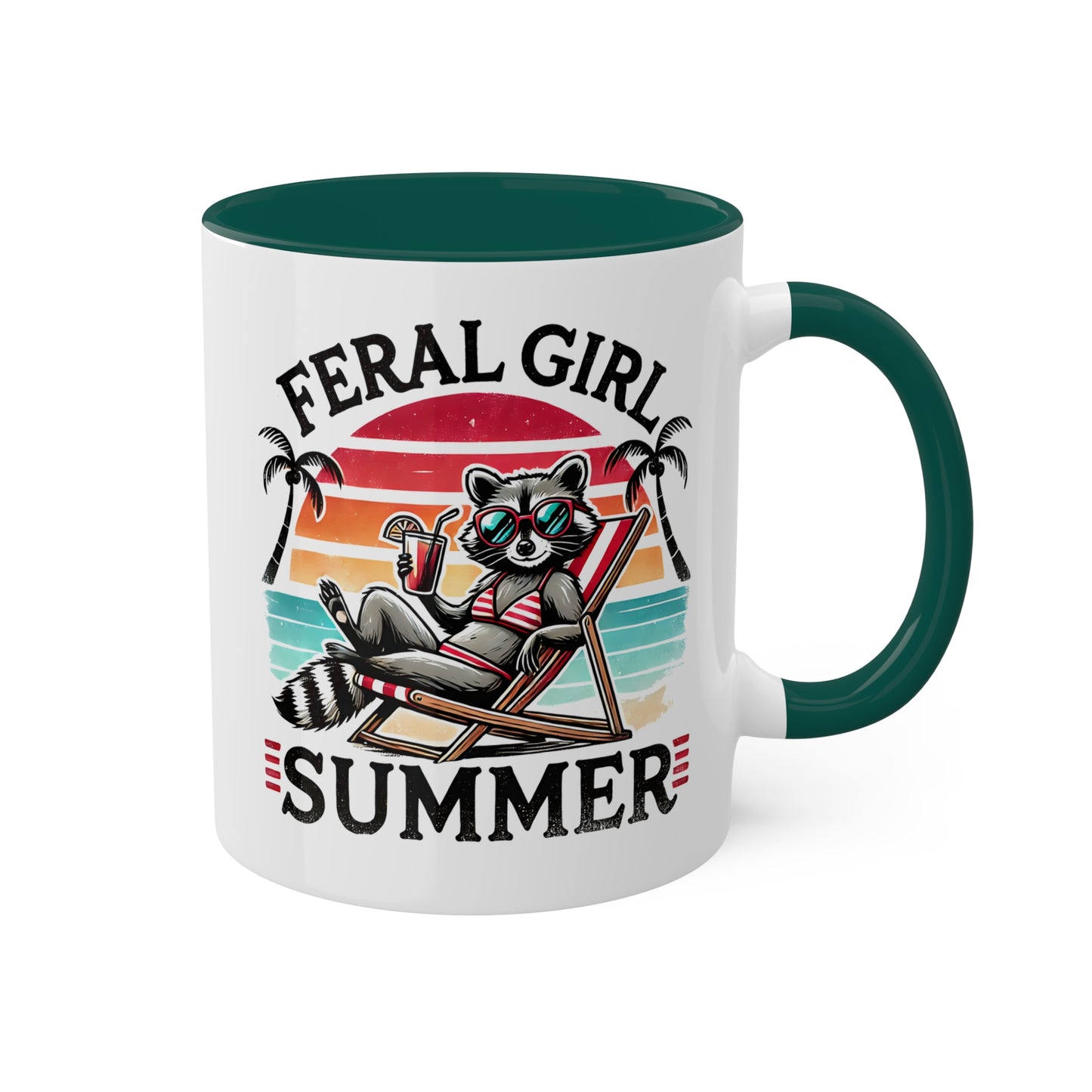 Feral Girl Summer With Adorable Raccoon In Bikini - 11oz Colorful Mug