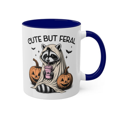 Cute But Feral With Adorable Raccoon - 11oz Colorful Halloween Mug