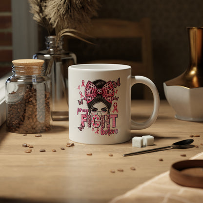 Pray, Fight, Believe - Breast Cancer Awareness Jumbo Mug, 20oz