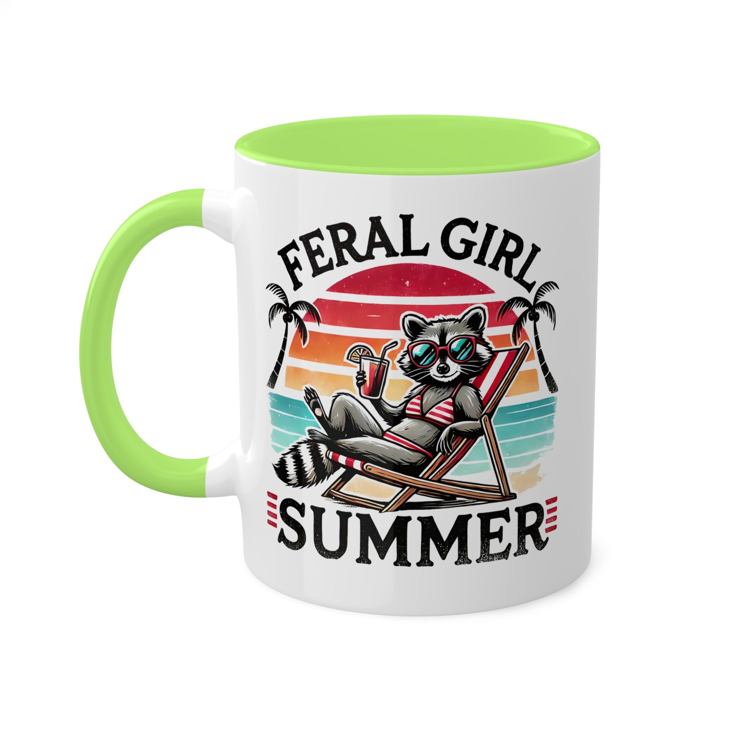 Feral Girl Summer With Adorable Raccoon In Bikini - 11oz Colorful Mug