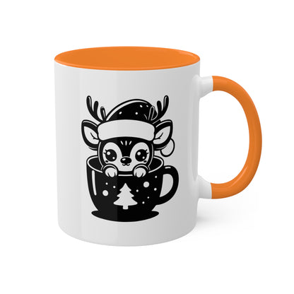 Lindo reno de dibujos animados navideños - Taza de regalo navideña de 11 oz