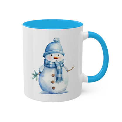 Cute Blue Christmas Snowman With Hat - 11 oz Holiday Gift Mug