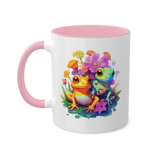 Two Cute Little Frogs Sitting Happily - 11 oz Colorful Coffee Mug