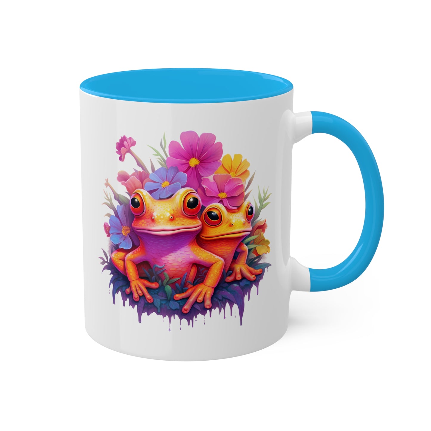 Two Cute Orange Frogs With Flowers - 11 oz Colorful Coffee Mug