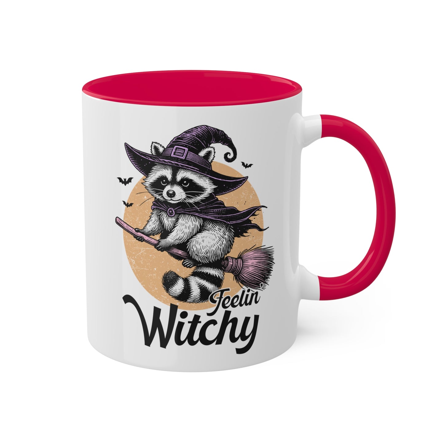 Siéntete como una bruja con un adorable mapache: taza colorida de Halloween de 11 oz