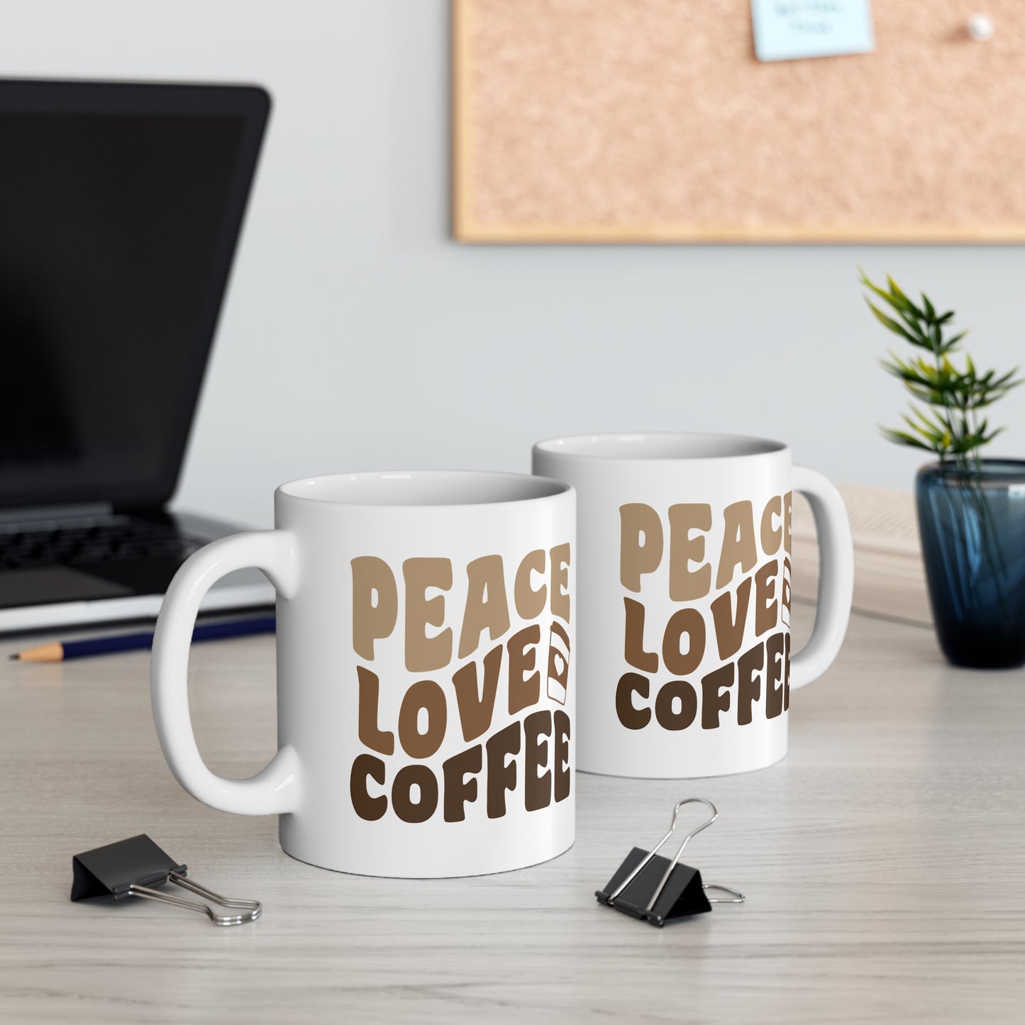 Peace Love Coffee - 11 oz Retro Style Coffee Mug