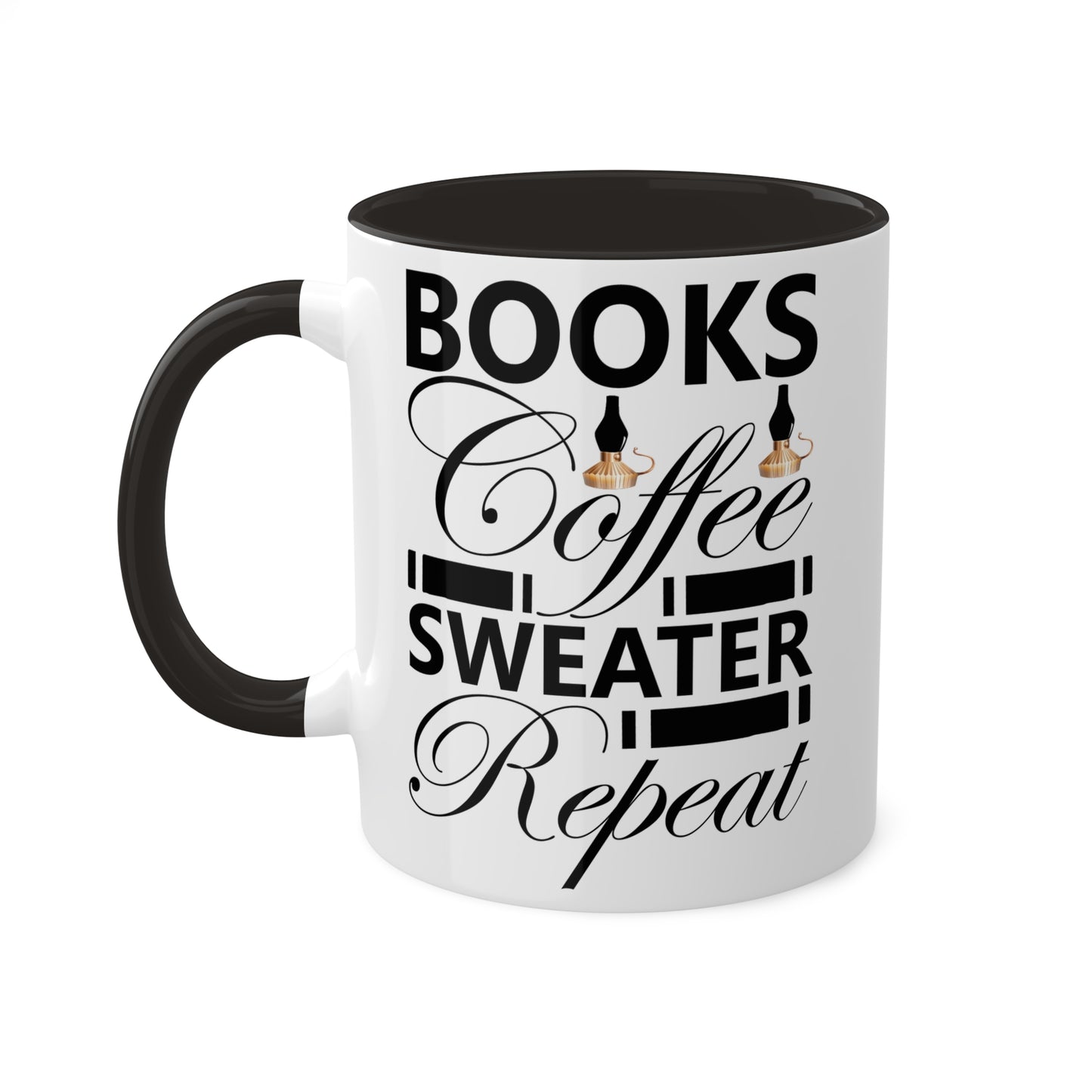 Books Coffee Sweater Repeat Colorful & Funny Mug, 11oz