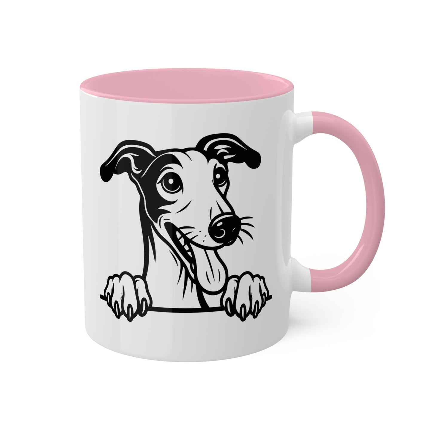 Taza de café colorida con cara de perro galgo - 11 oz