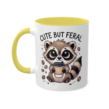 Cute But Feral - Adorable Raccoon With Coffee - 11oz Colorful Mug