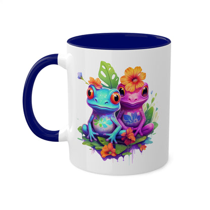 Two Adorable Little Frogs Sitting In A Garden - 11oz Colorful Coffee Mug