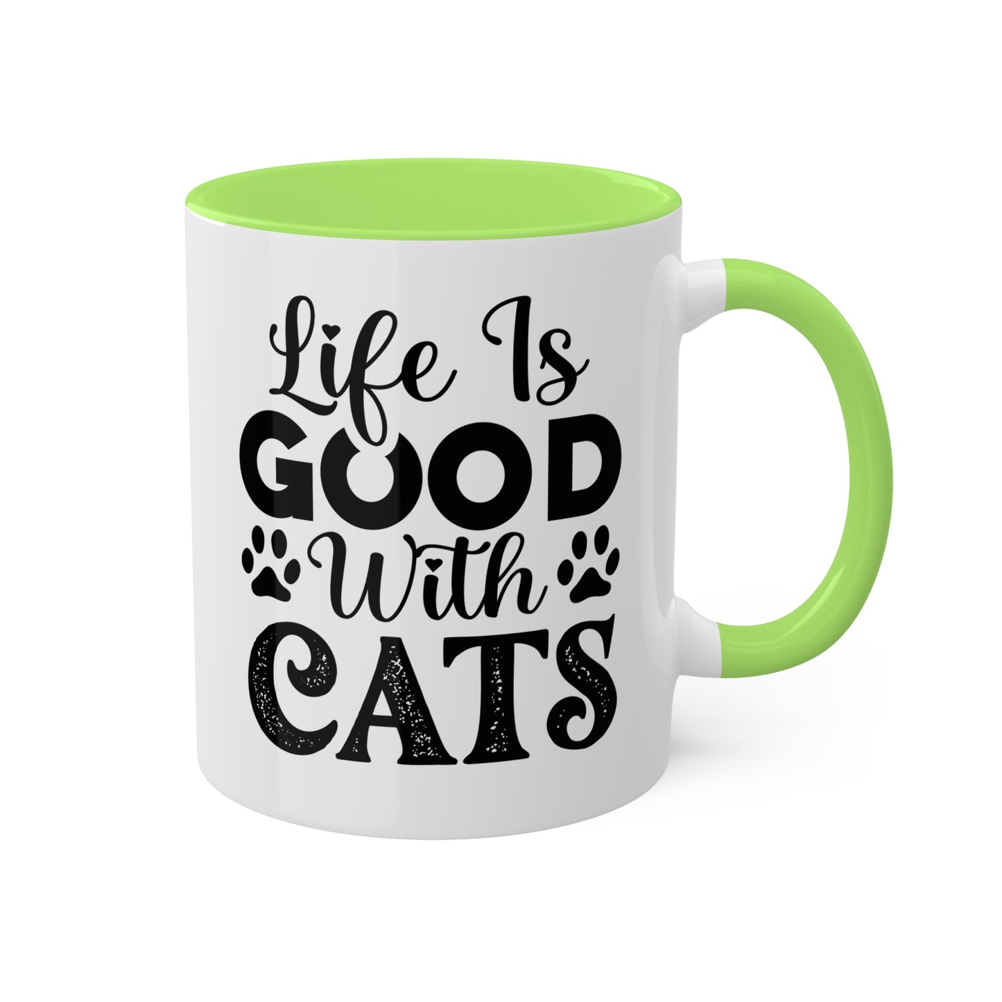 La vida es buena con los gatos - Taza colorida de 11 oz