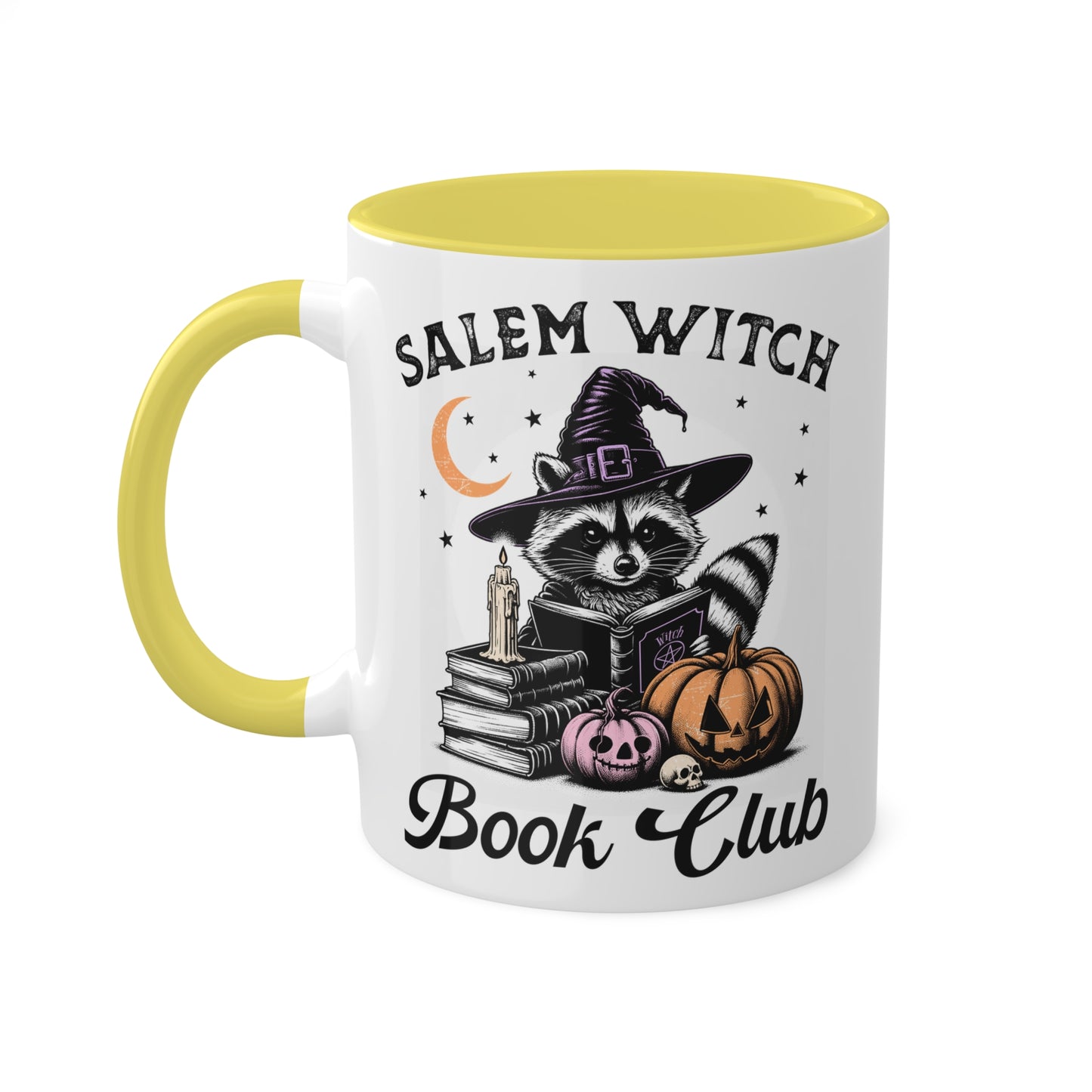 Salem Witch Book Club With Cute Raccoon - 11oz Colorful Halloween Mug