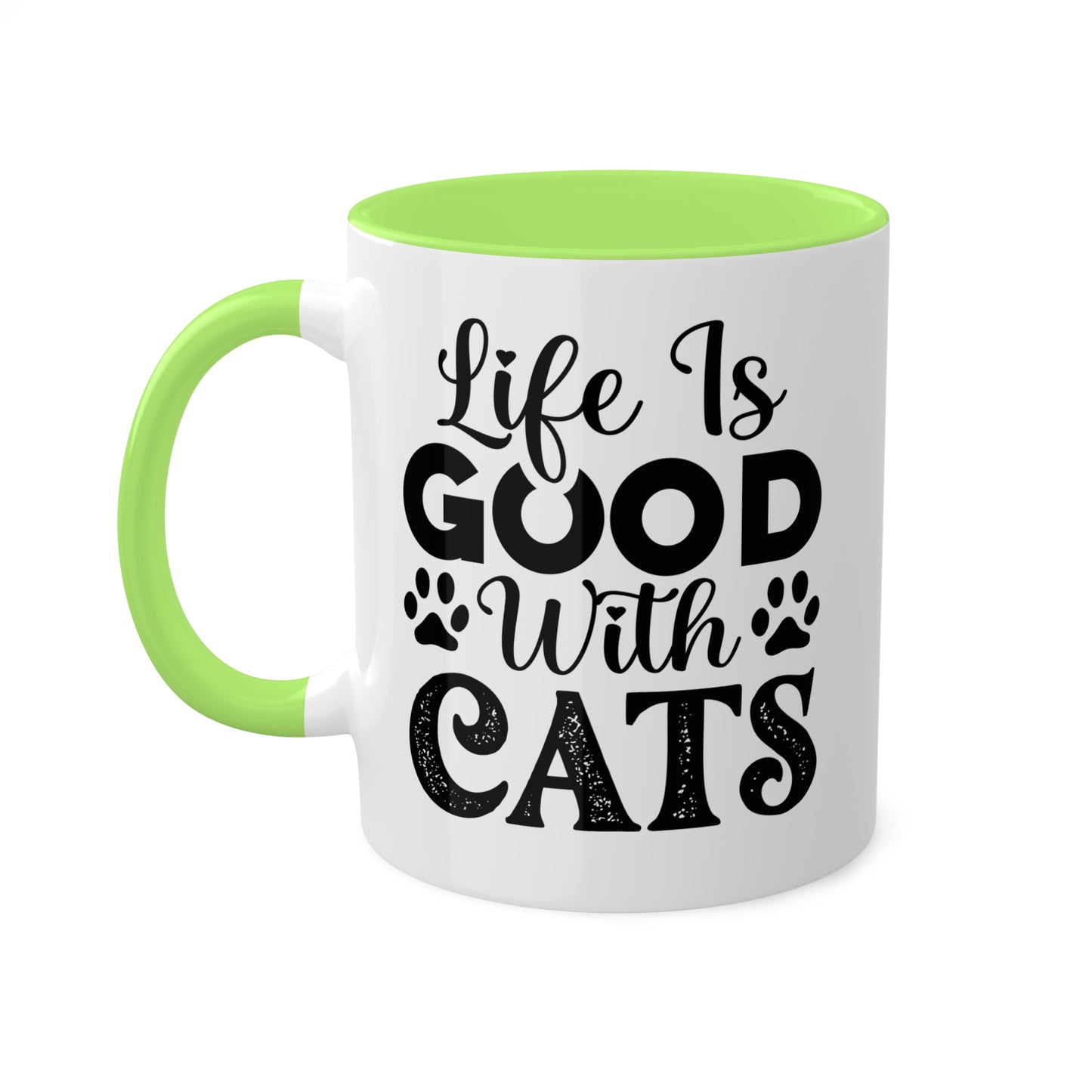 La vida es buena con los gatos - Taza colorida de 11 oz