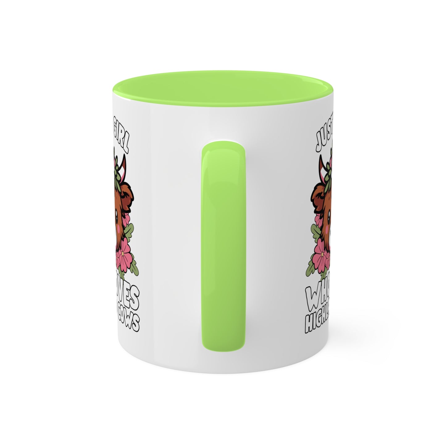 Solo una chica que ama las vacas de las Tierras Altas con flores rosas - Taza colorida de 11 oz