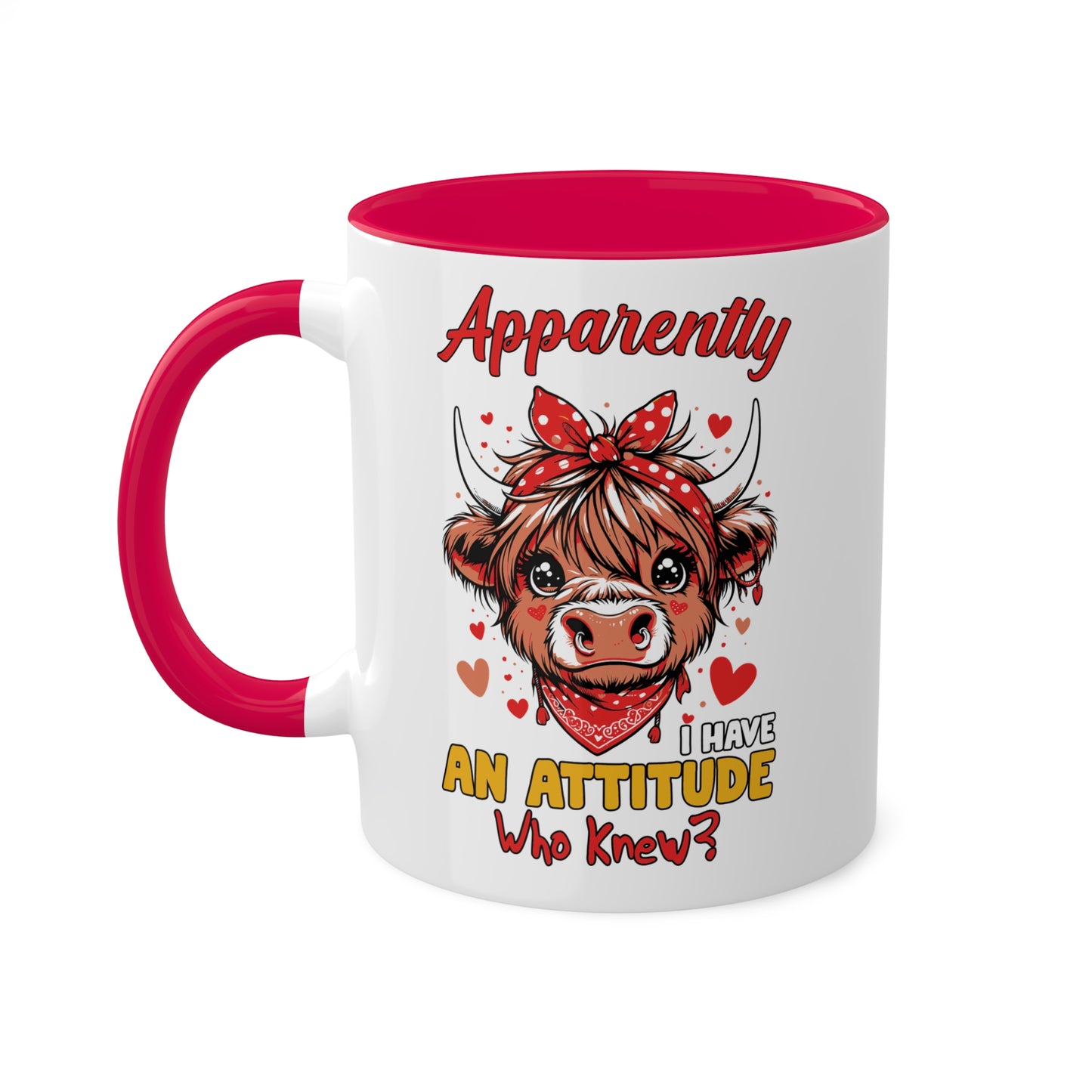 Apparently I Have An Attitude, Who Knew? - Cute Highland Cow With Pink Bow - 11oz Colorful Mug