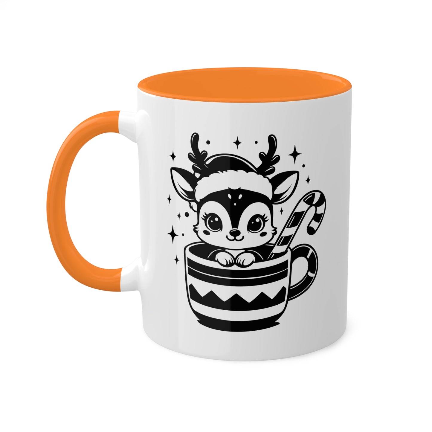 Lindo reno navideño de dibujos animados - Taza de regalo colorida de 11 oz