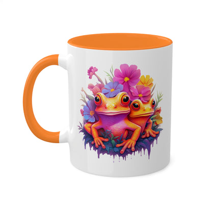 Two Cute Orange Frogs With Flowers - 11 oz Colorful Coffee Mug