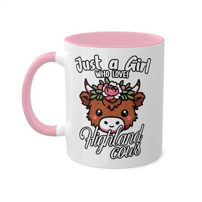 Solo una chica que ama las vacas de las Tierras Altas - Taza colorida de 11 oz