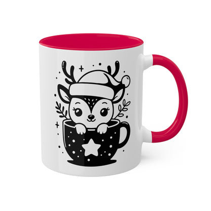 Lindo reno navideño de dibujos animados en taza de té - Taza de regalo navideña de 11 oz