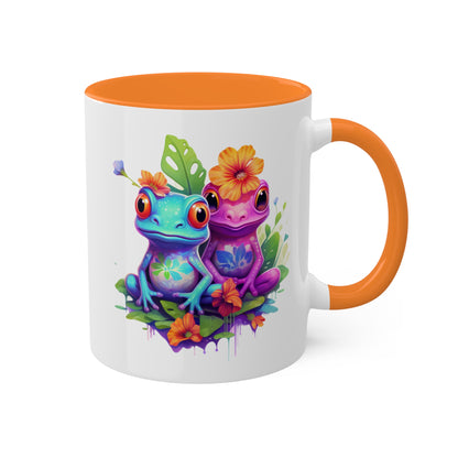 Two Adorable Little Frogs Sitting In A Garden - 11oz Colorful Coffee Mug