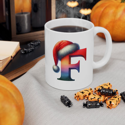 "F" Christmas Alphabet Letter - Holiday Gift Mug (11oz, 15oz)