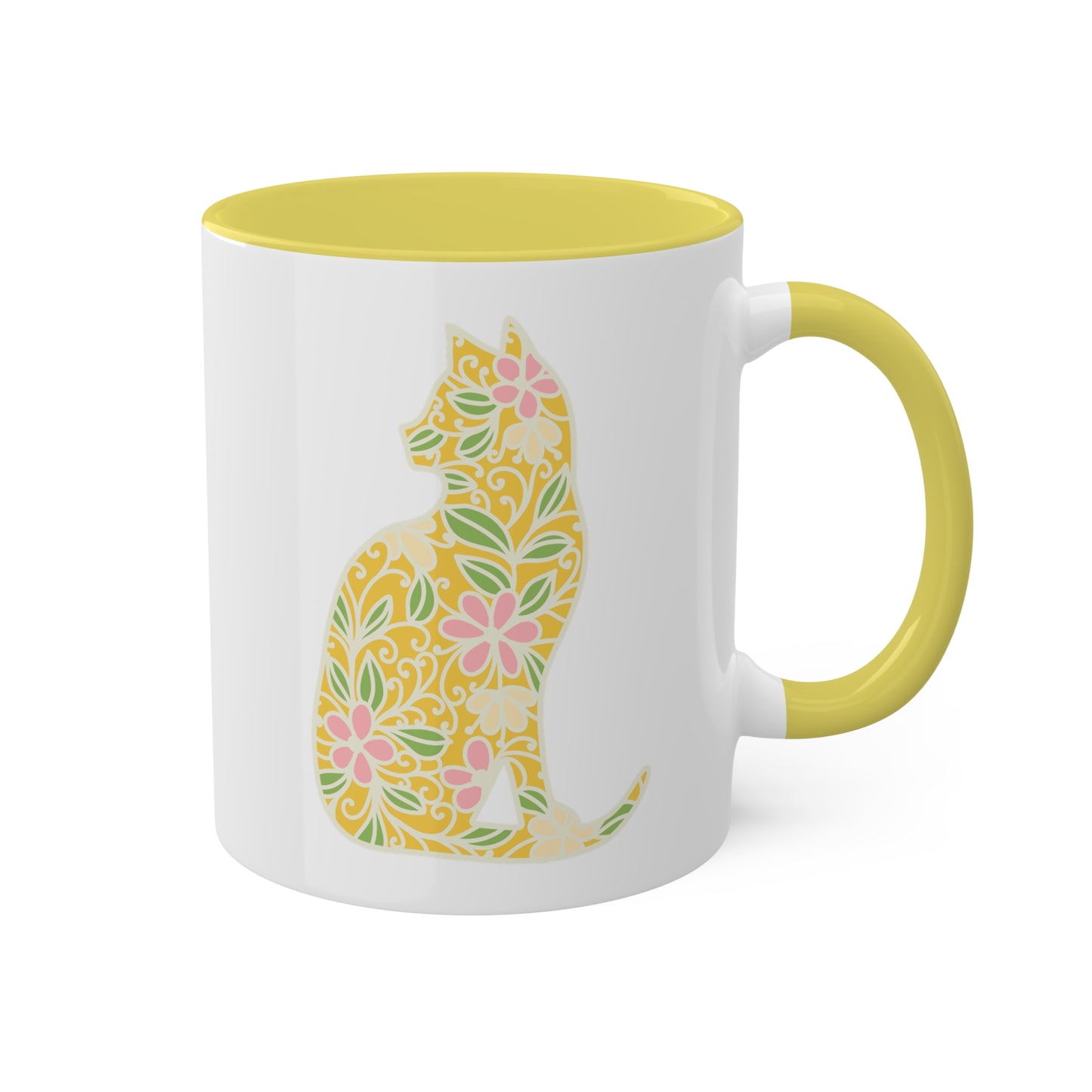 Cute Yellow Cat With Flowers - 11oz Colorful Mug