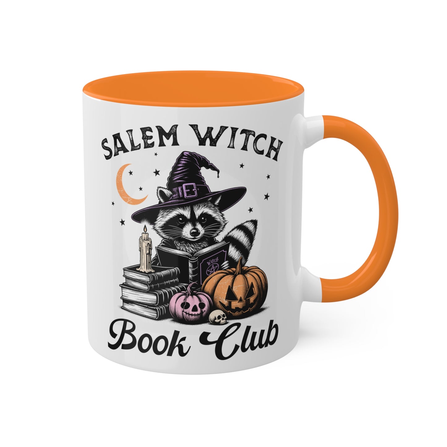 Salem Witch Book Club With Cute Raccoon - 11oz Colorful Halloween Mug