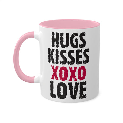 Abrazos, besos y amor: taza colorida de regalo para el día de San Valentín de 11 oz