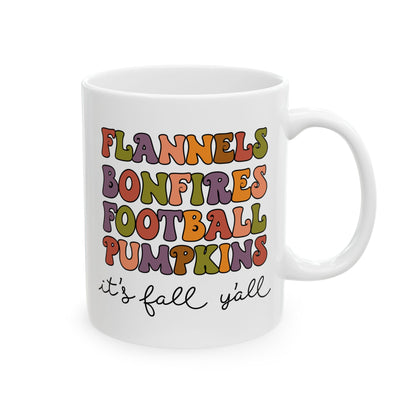 FLANNELS BONEFIRES FÚTBOL CALABAZAS Es otoño, amigos - Taza de café de Acción de Gracias (11 oz, 15 oz)