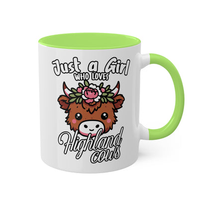 Solo una chica que ama las vacas de las Tierras Altas - Taza colorida de 11 oz