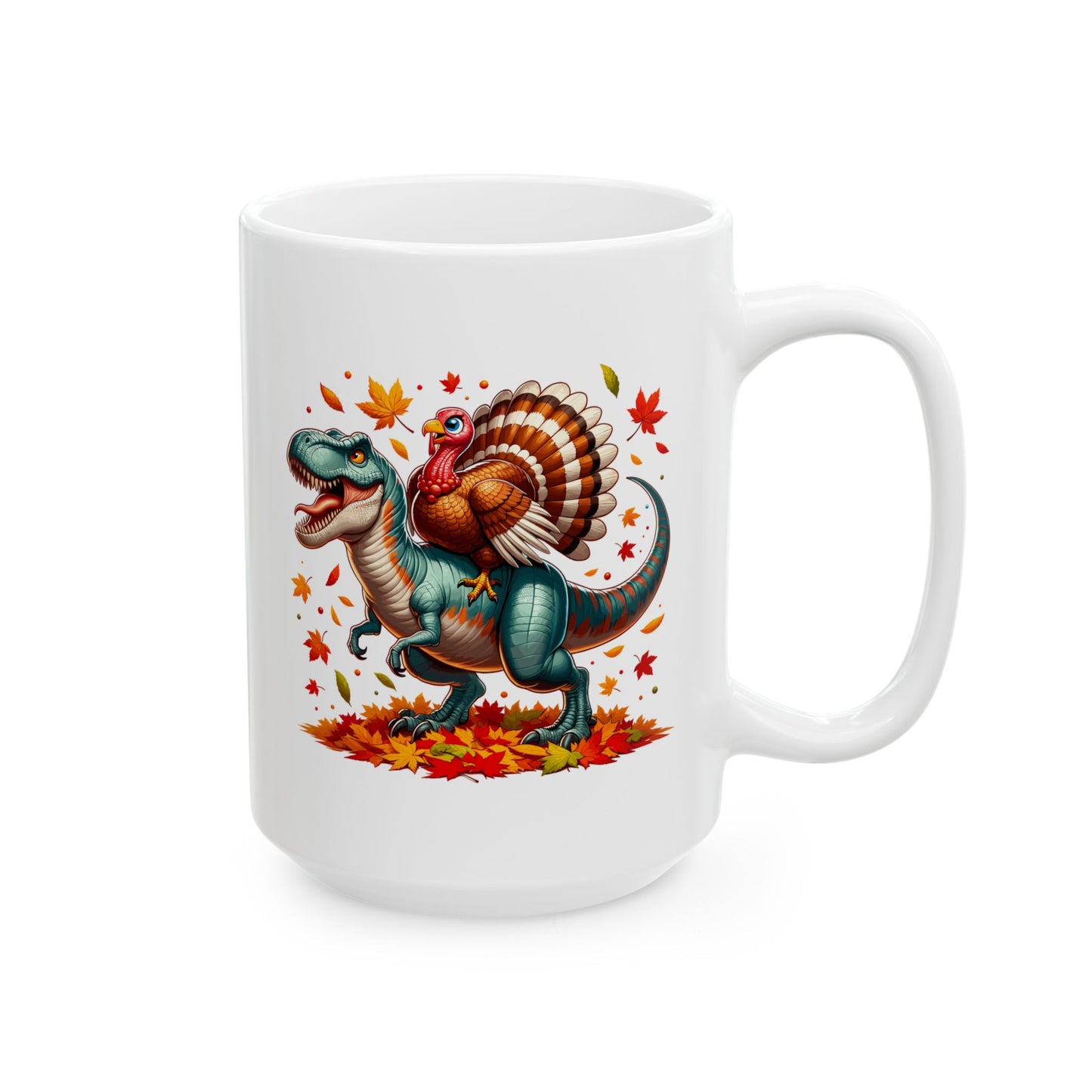 Dinosaur Turkey - Fall Pattern Thanksgiving Coffee Gift Mug (11oz, 15oz)