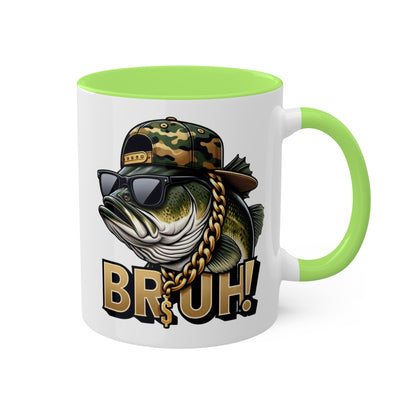 Bruh Fish con gafas de sol - Taza de regalo divertida y colorida de 11 oz