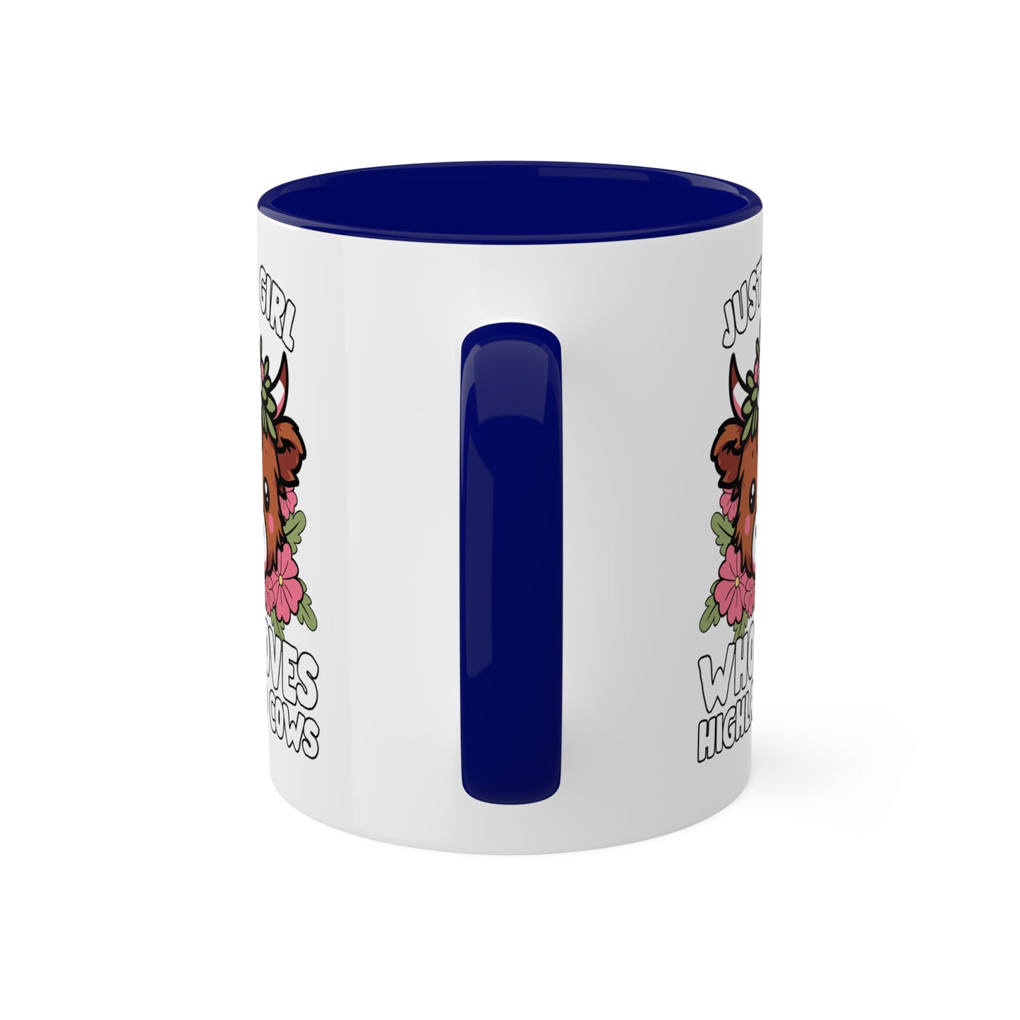 Solo una chica que ama las vacas de las Tierras Altas con flores rosas - Taza colorida de 11 oz