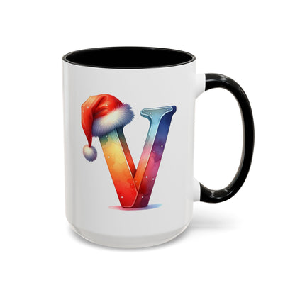 "V" Christmas Alphabet Letter - Holiday Gift Mug (11, 15oz)