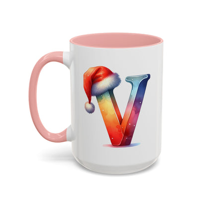 "V" Christmas Alphabet Letter - Holiday Gift Mug (11, 15oz)