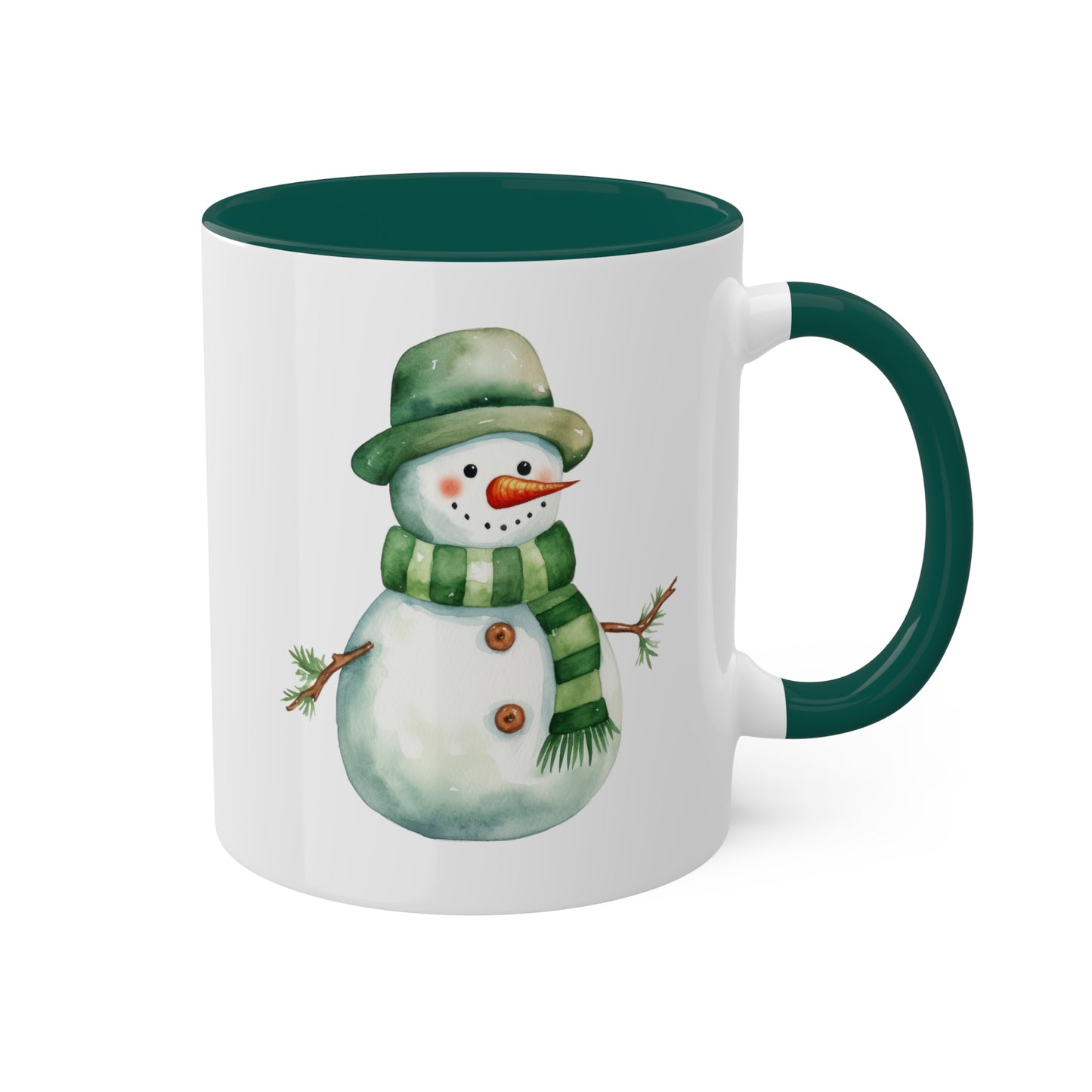 Cute Green Christmas Snowman With Hat - 11 oz Holiday Gift Mug