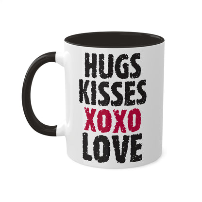 Abrazos, besos y amor: taza colorida de regalo para el día de San Valentín de 11 oz