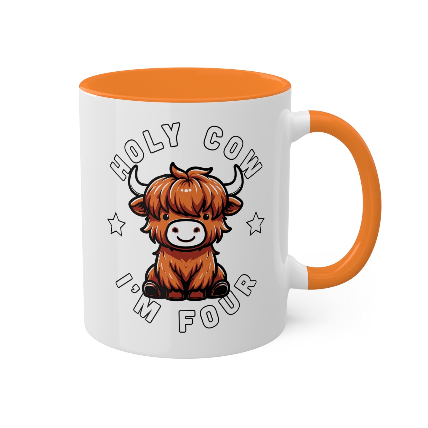 Holy Cow I'm Four - Cute Highland Cow - 11oz Colorful Mug