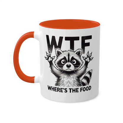 "WTF Where's The Food" Coffee Mug With Cute Raccoon, 11 oz