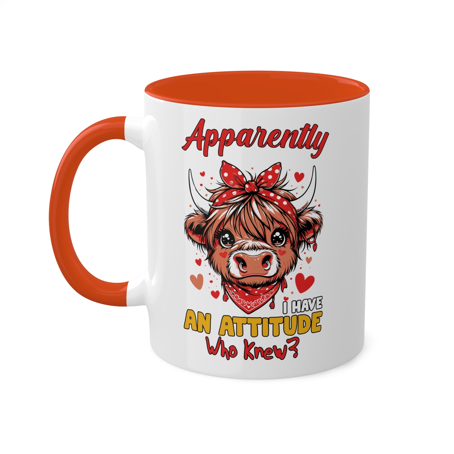 Apparently I Have An Attitude, Who Knew? - Cute Highland Cow With Pink Bow - 11oz Colorful Mug