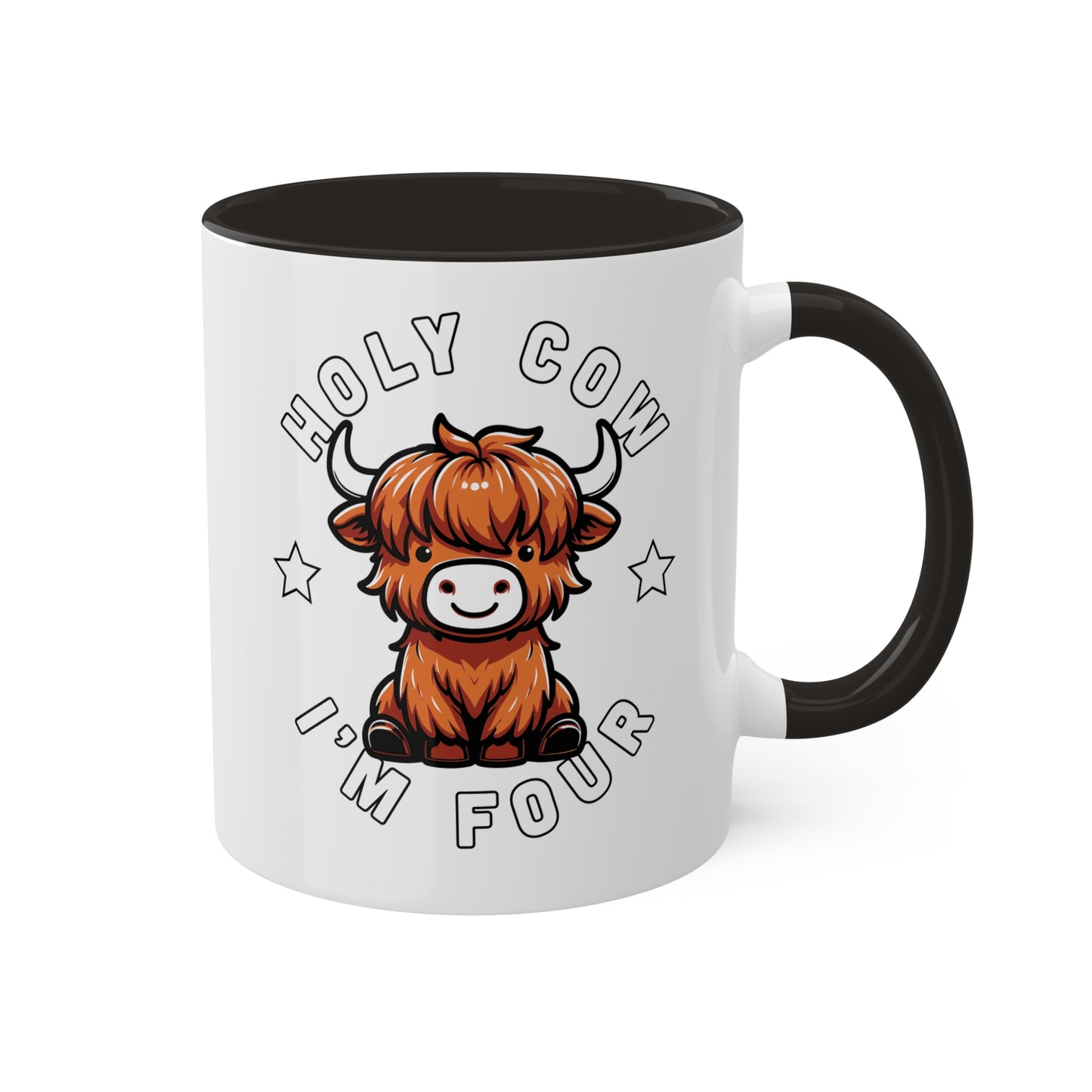 Holy Cow I'm Four - Cute Highland Cow - 11oz Colorful Mug