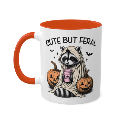 Cute But Feral With Adorable Raccoon - 11oz Colorful Halloween Mug