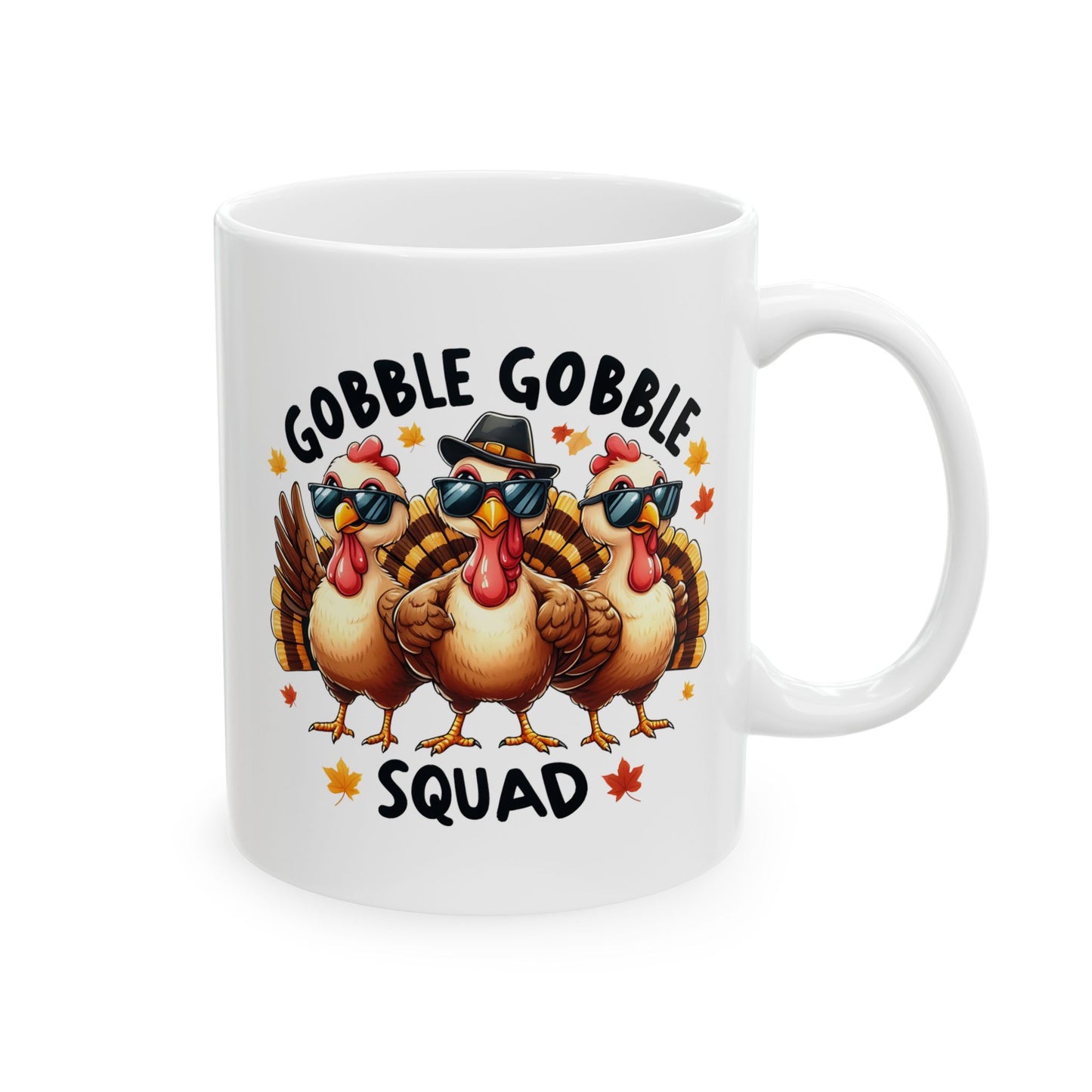 Taza de café Gobble Gobble Squad con motivo del Día de Acción de Gracias (11 oz, 15 oz)